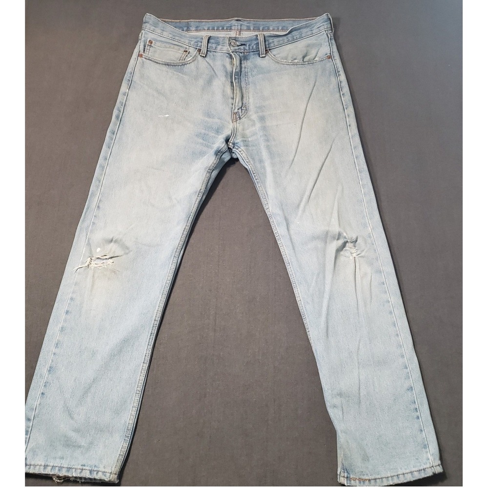 Levi's 505 Regular Fit Jeans Mens 36x32 Light Wash Distressed Straight Leg